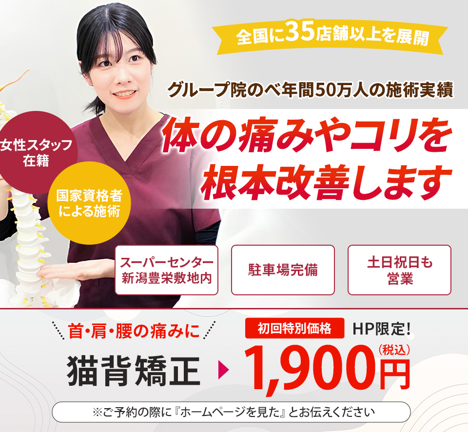 グループ院のべ年間50万人の施術実績 体の痛みやコリを根本改善します